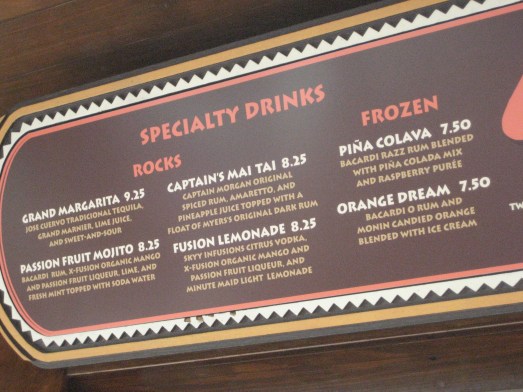 The menu at the Barefoot Pool Bar